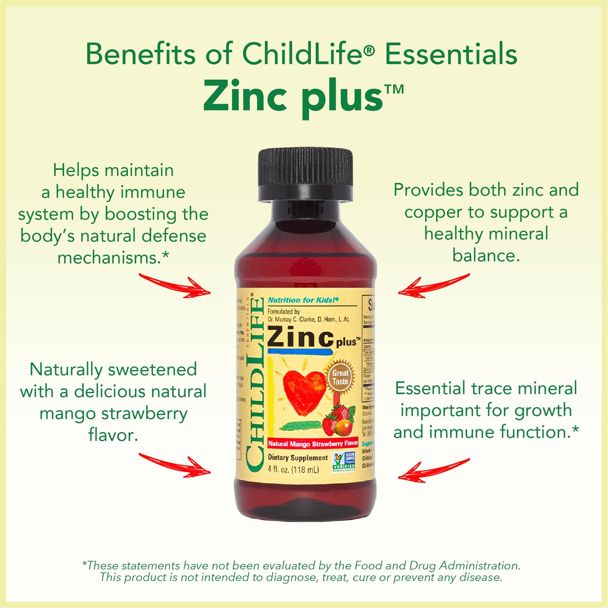 CHILDLIFE ESSENTIALS Zinc Plus etiqueta-fruta: aroma atractivo para niños.