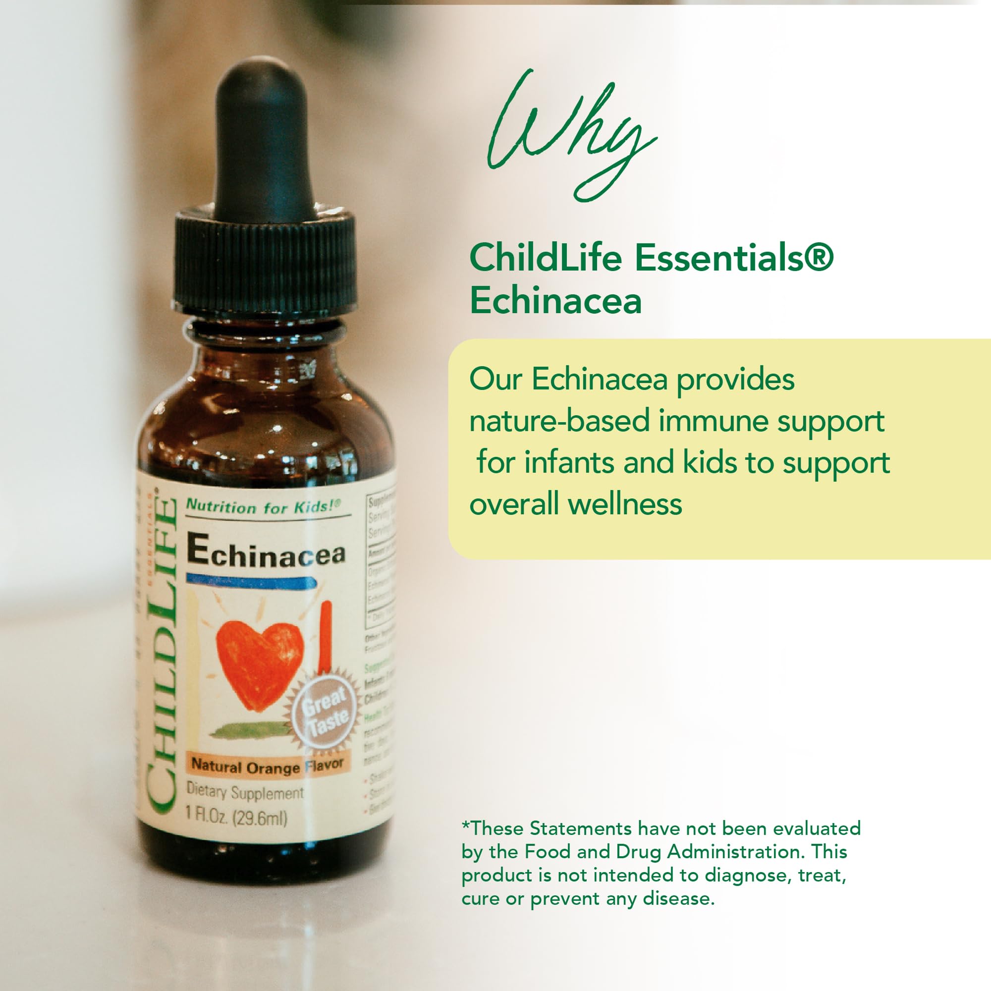 CHILDLIFE ESSENTIALS Echinacea para niños: envase frontal con etiqueta clara