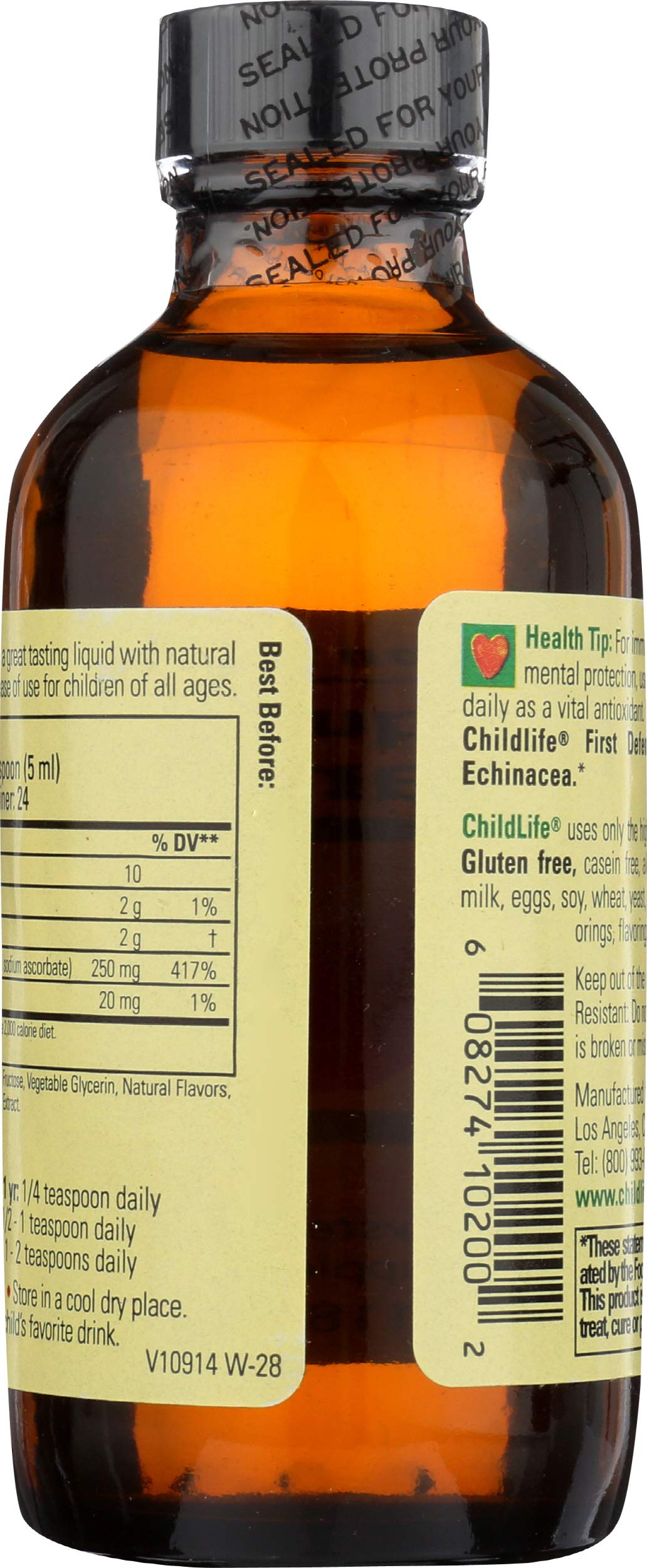 CHILDLIFE ESSENTIALS Vitamina C líquida sabor naranja natural, sabor agradable