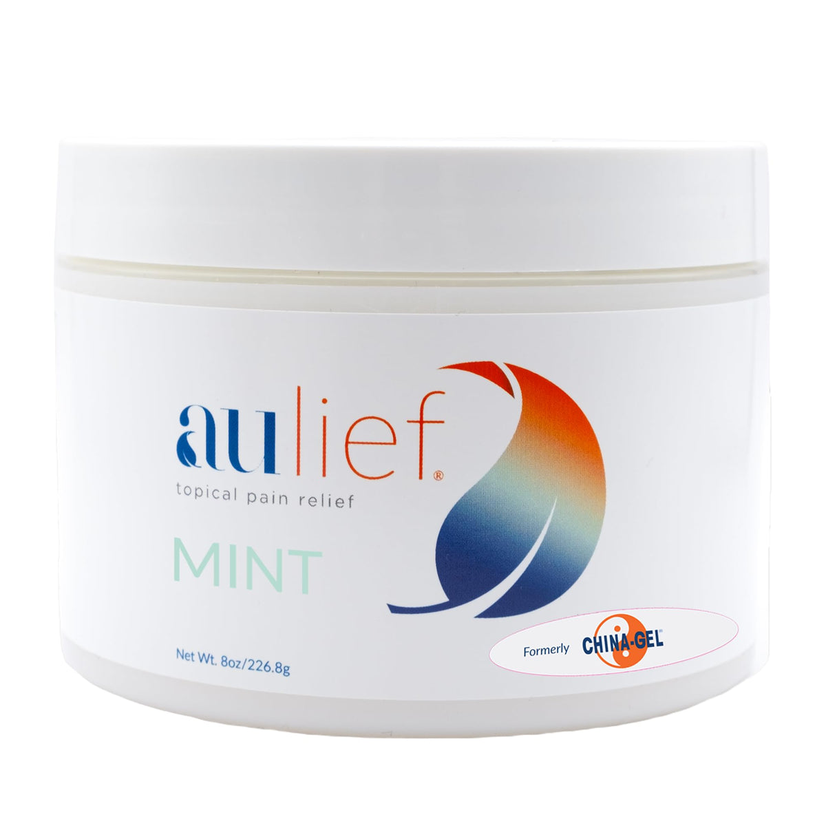 China-Gel Aulief crema para alivio de dolor en envase color menta