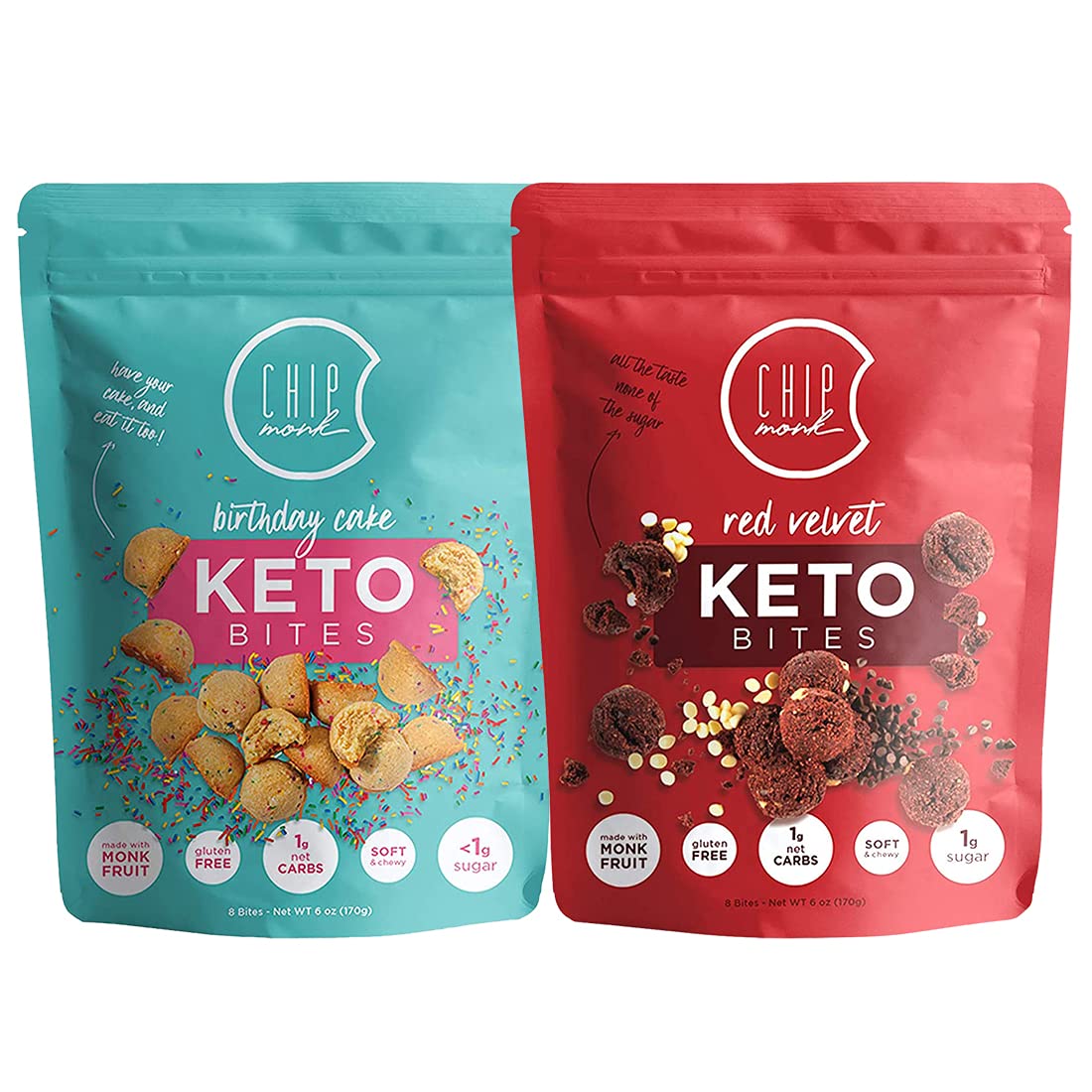 ChipMonk bocaditos keto con empaque doble, snack práctico para casa.