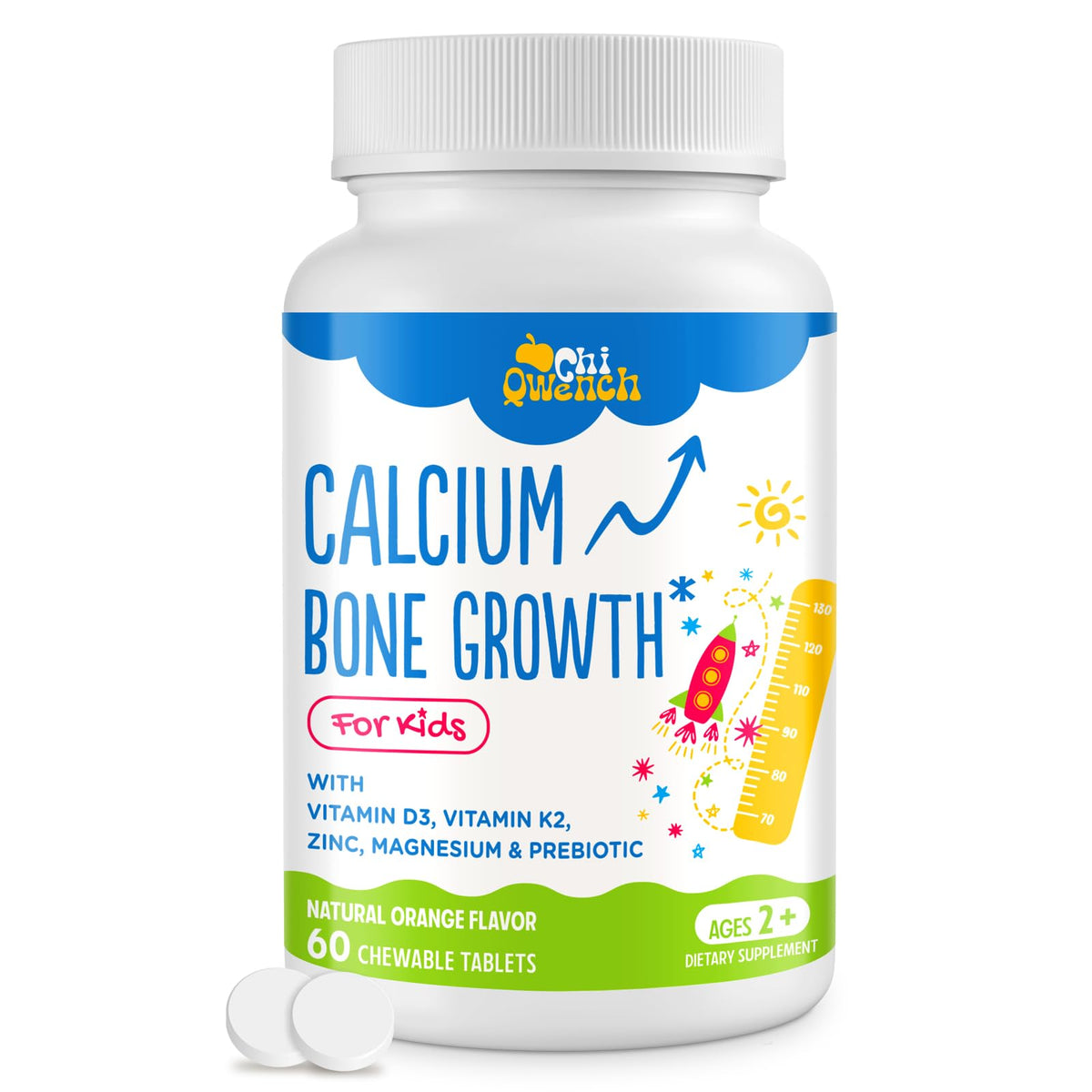ChiQwench calcio-500mg tableta naranja para huesos fuertes y absorción óptima