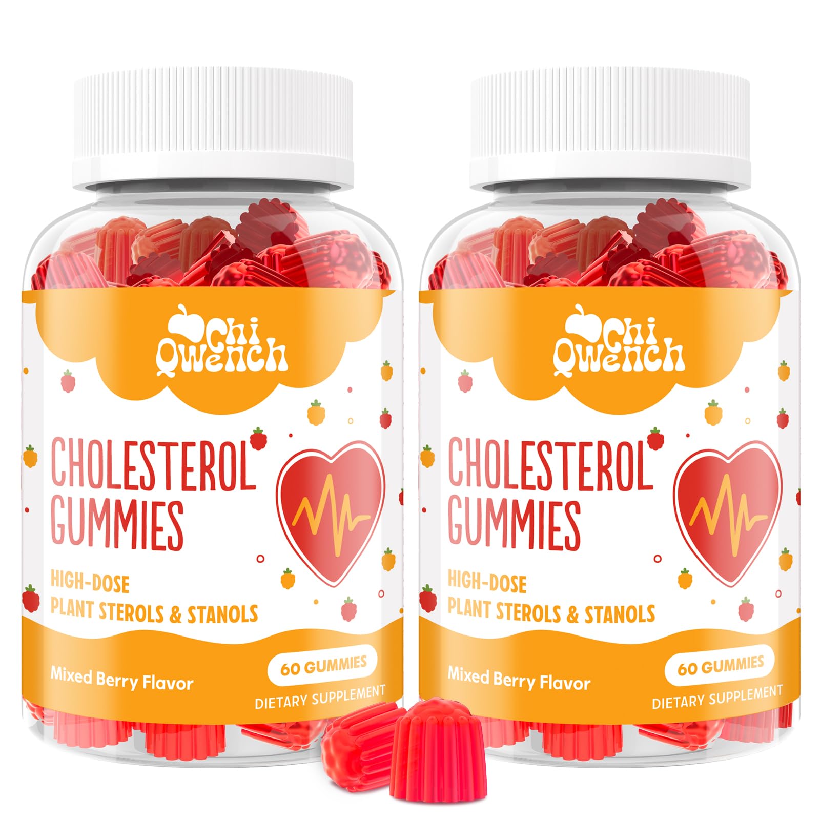 ChiQwench gominolas de colesterol con sabor frambuesa, frasco y dosis diaria conveniente