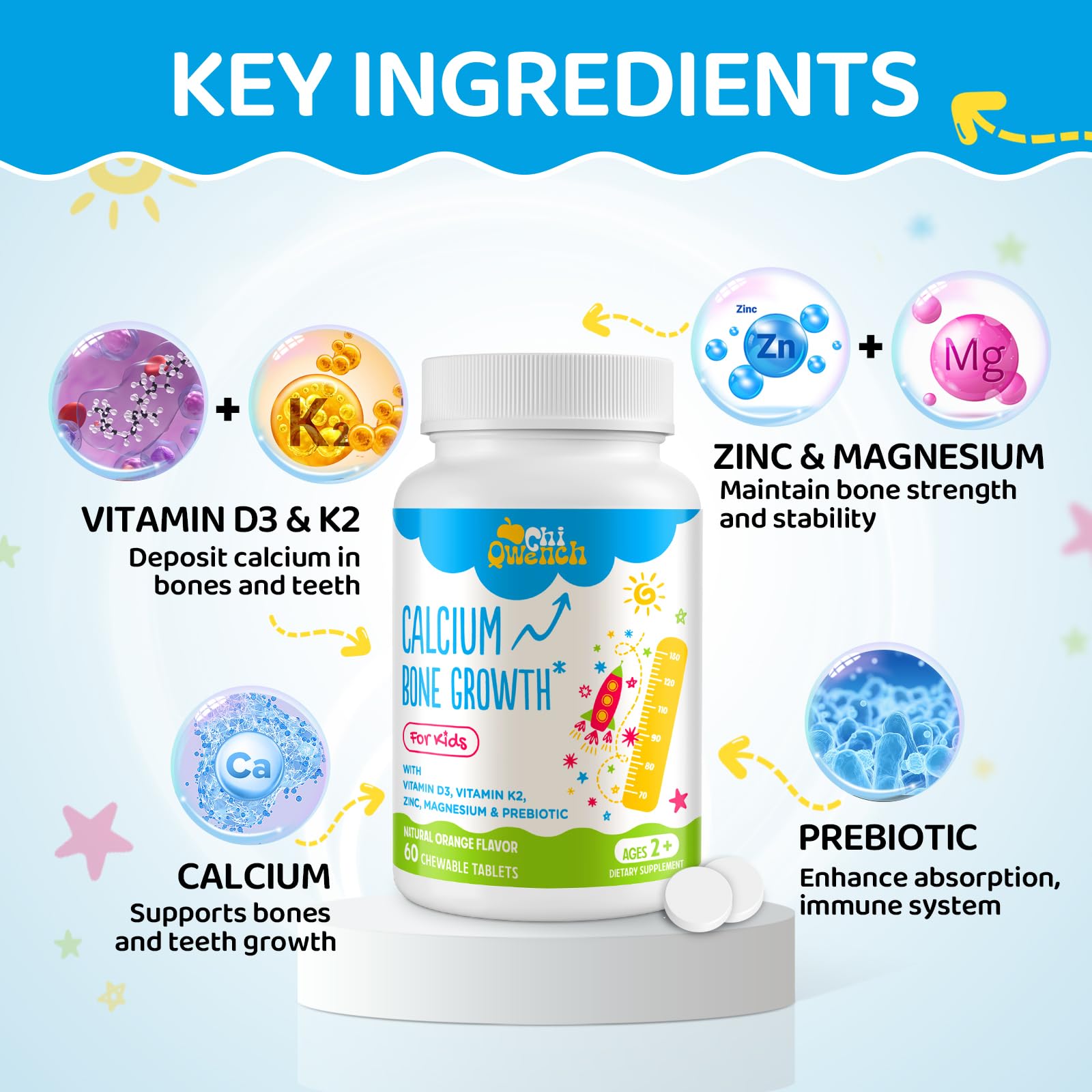 ChiQwench prebióticos con zinc y magnesio para apoyo digestivo y óseo
