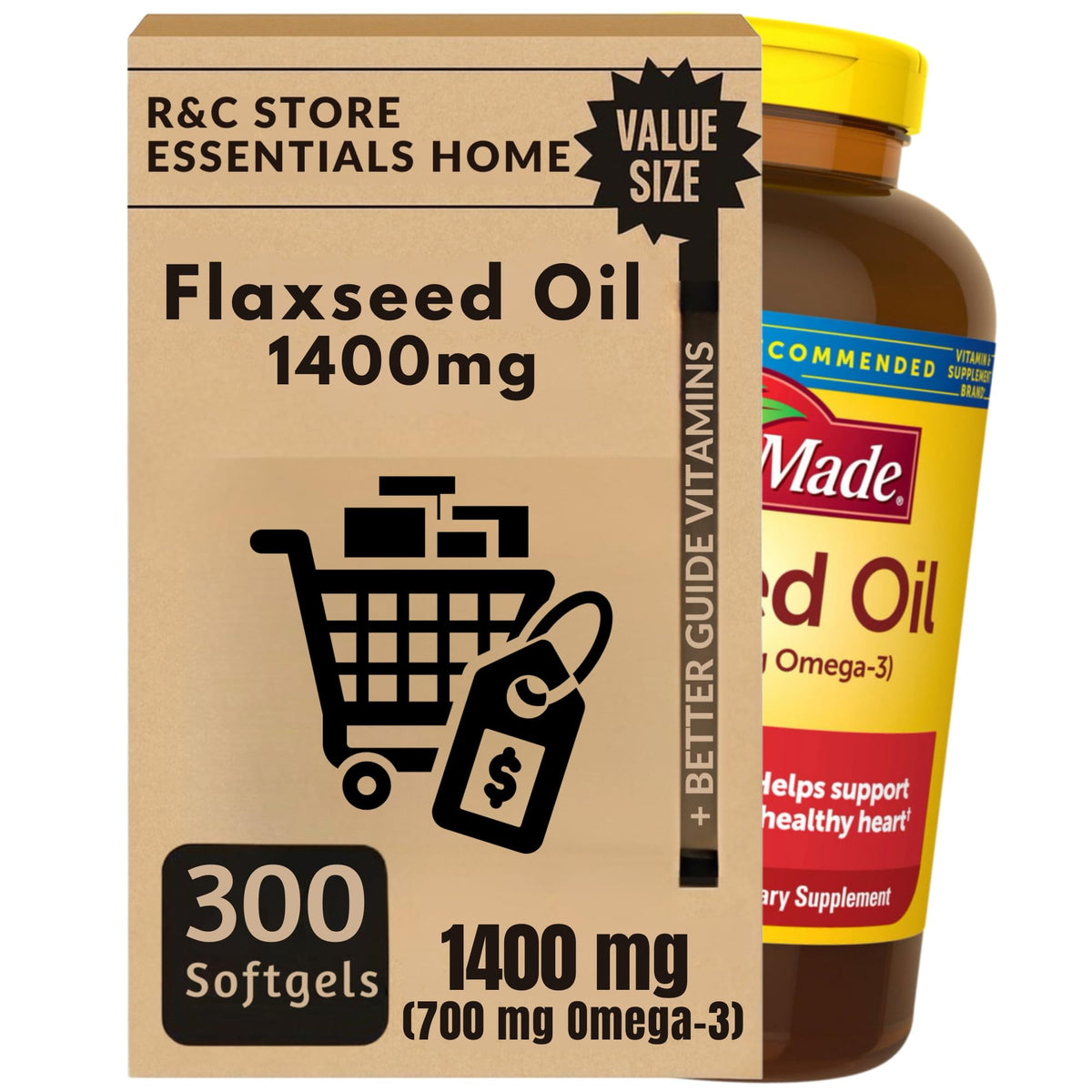 Chloe'C Aceite de linaza, frasco de cápsulas, fuente de omega-3 vegetal para bienestar.