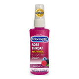 Chloraseptic ofrece alivio rápido de garganta con spray sabor frambuesa sin azúcar.