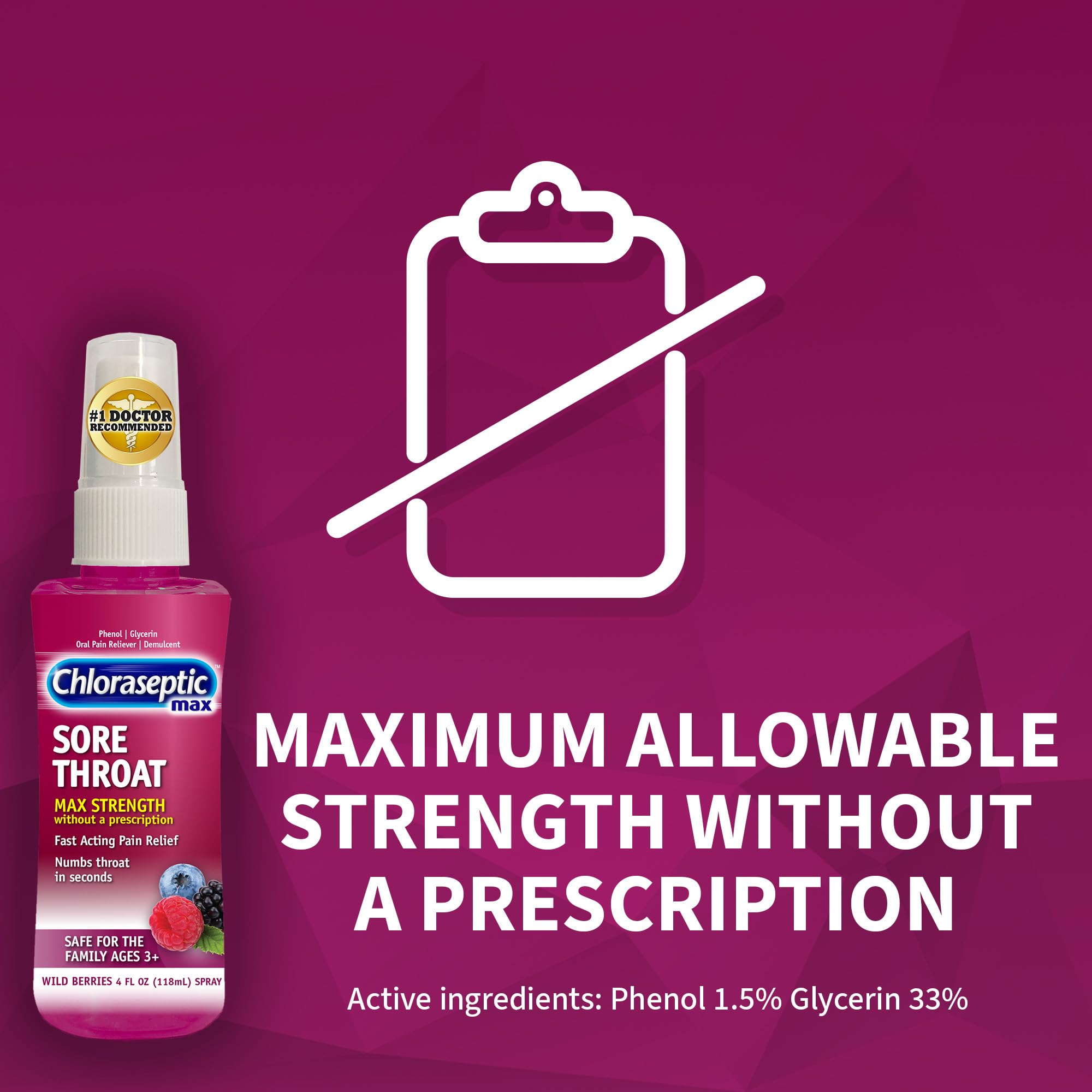 Chloraseptic botella spray frambuesa sin azúcar, tamaño 4 oz perfecto para el bolso.