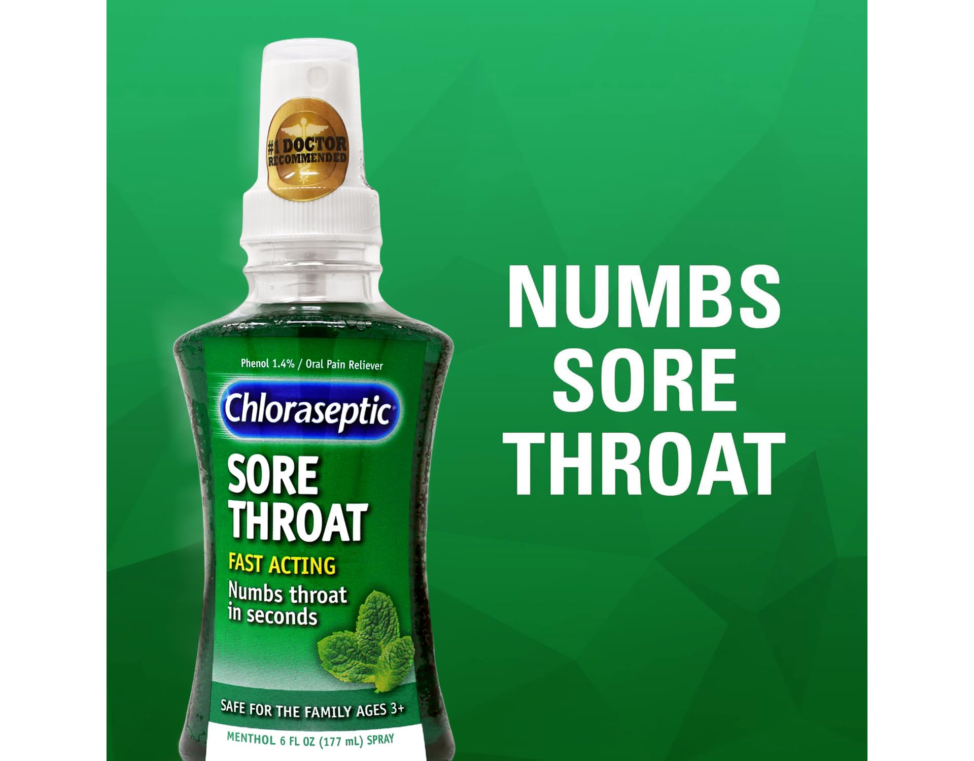 Aplicación en garganta con Chloraseptic Mentol para irritación leve