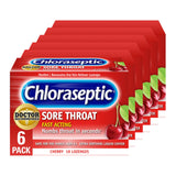 Pastillas Chloraseptic sabor cereza, alivio rápido para dolor de garganta.