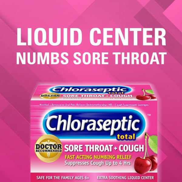 Chloraseptic pastillas sabor cereza silvestre ofrecen alivio agradable para molestias bucales.