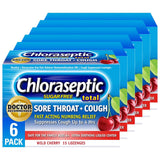 Pastillas Chloraseptic sin azúcar, sabor cereza salvaje, alivio rápido de la garganta.