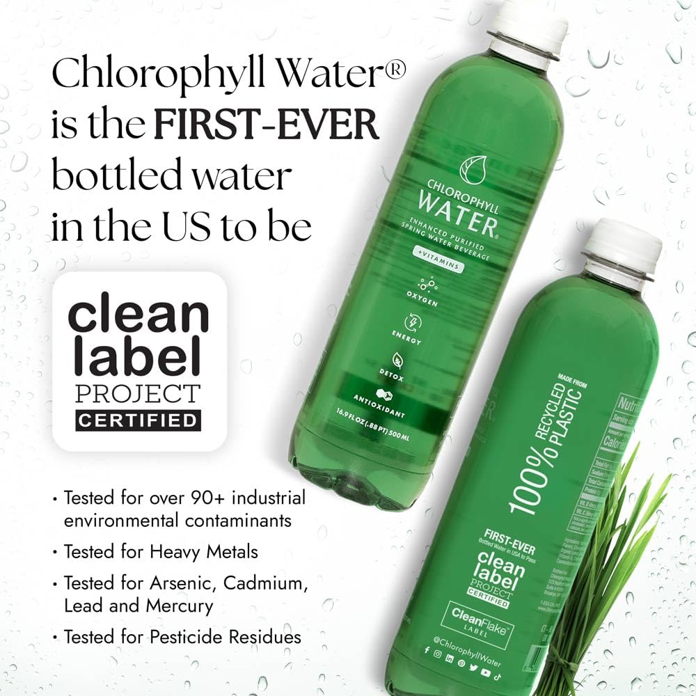 Chlorophyll Water, energía suave sin cafeína para entrenamientos o yoga.