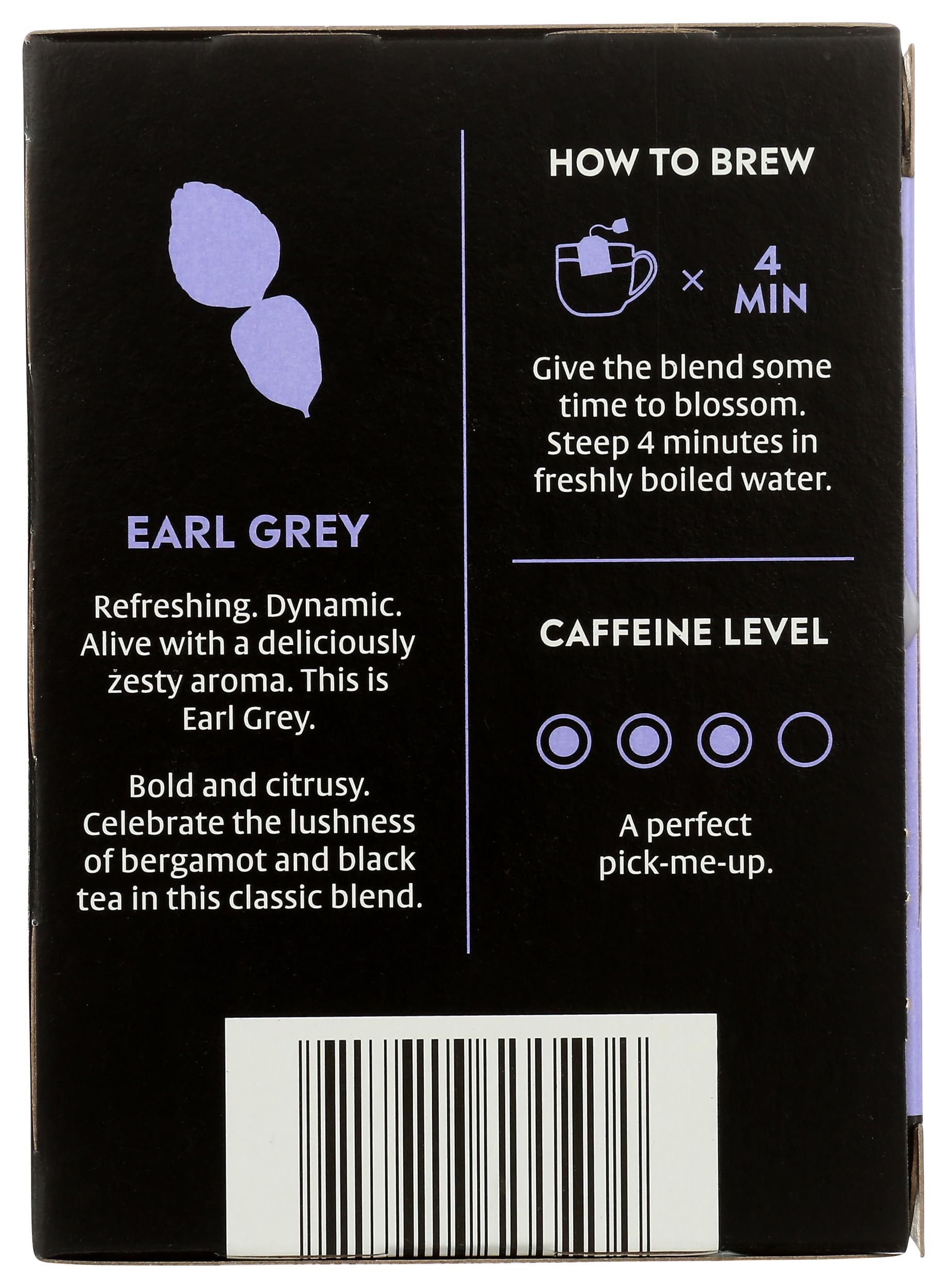Choice Organics Earl Grey con bergamota; aroma cítrico que despierta los sentidos.