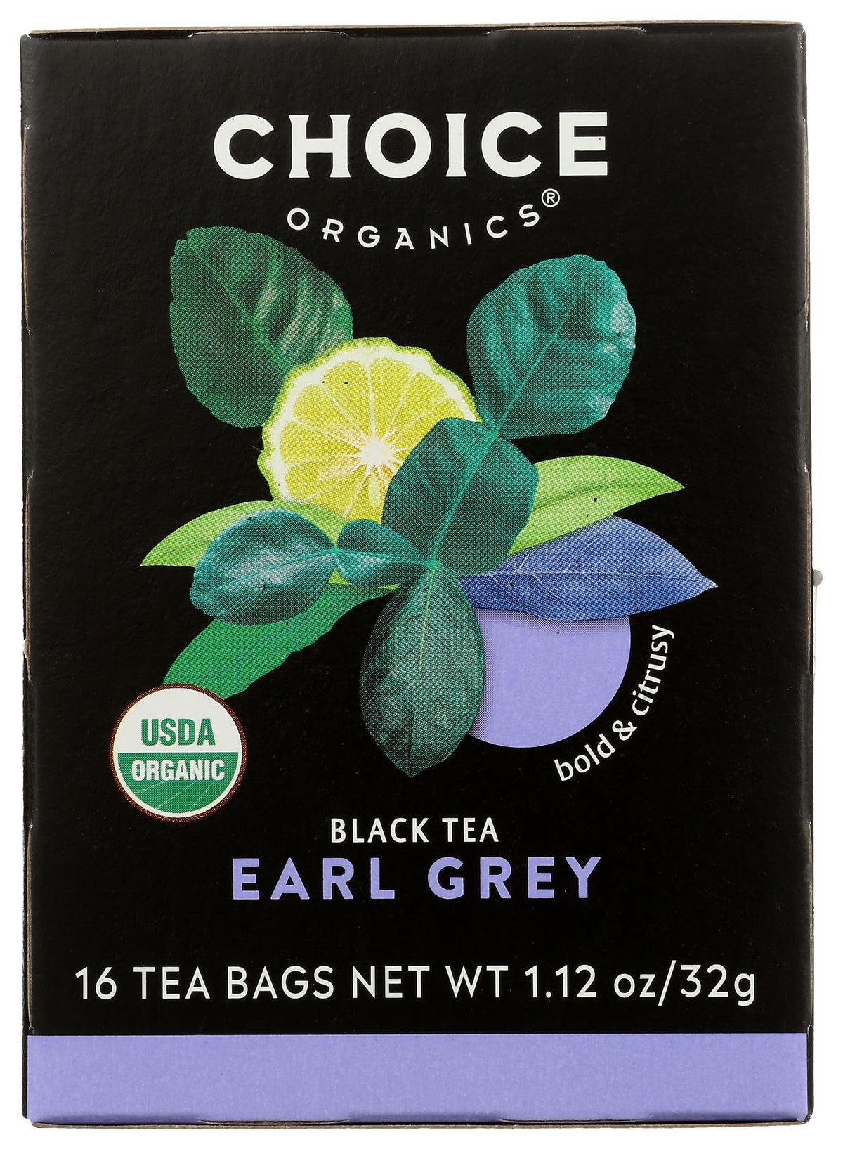 Choice Organics Earl Grey empaque sostenible; mezcla orgánica con bergamota para empezar el día.