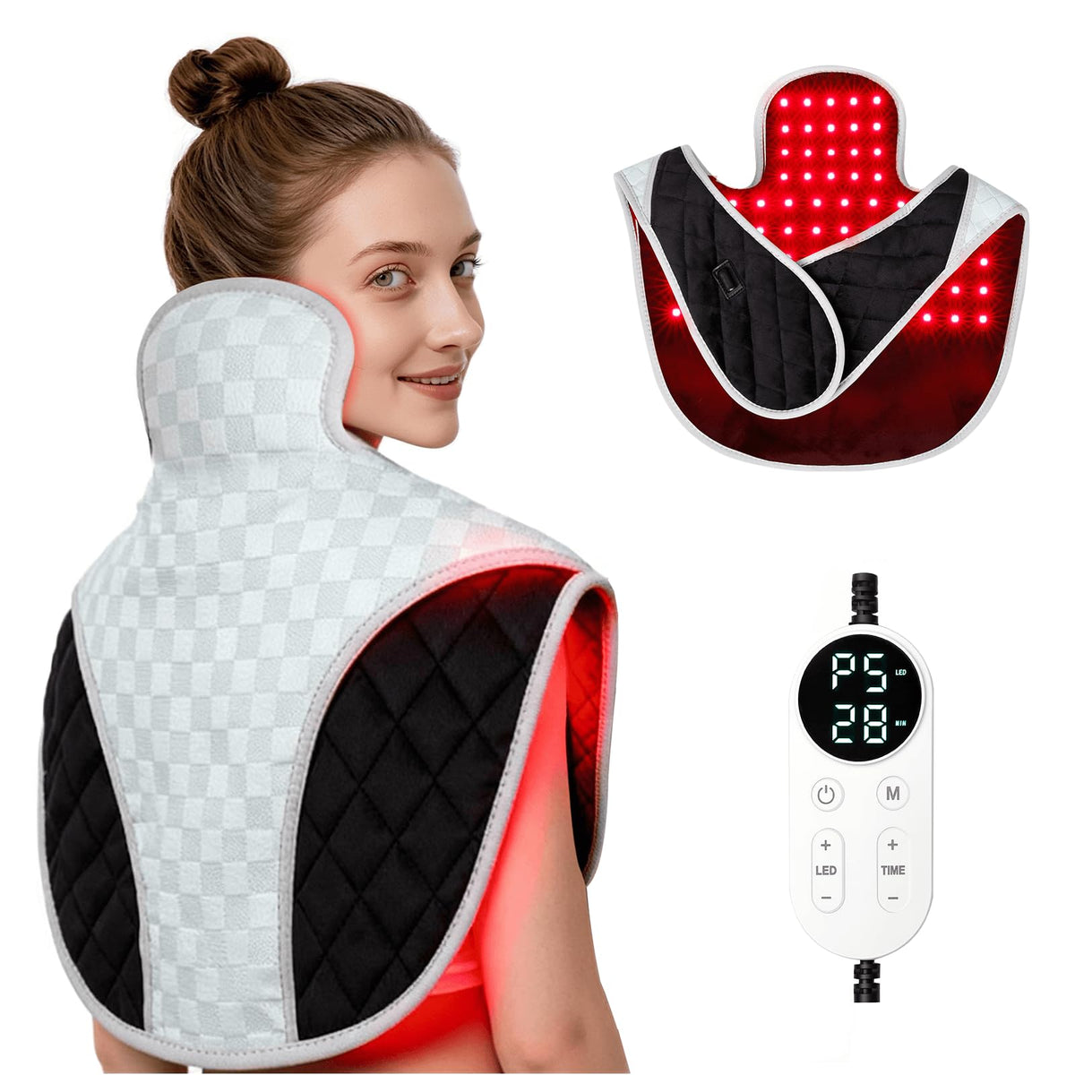 Terapia de luz roja de Cholas para cuello y hombros, experiencia relajante en casa.