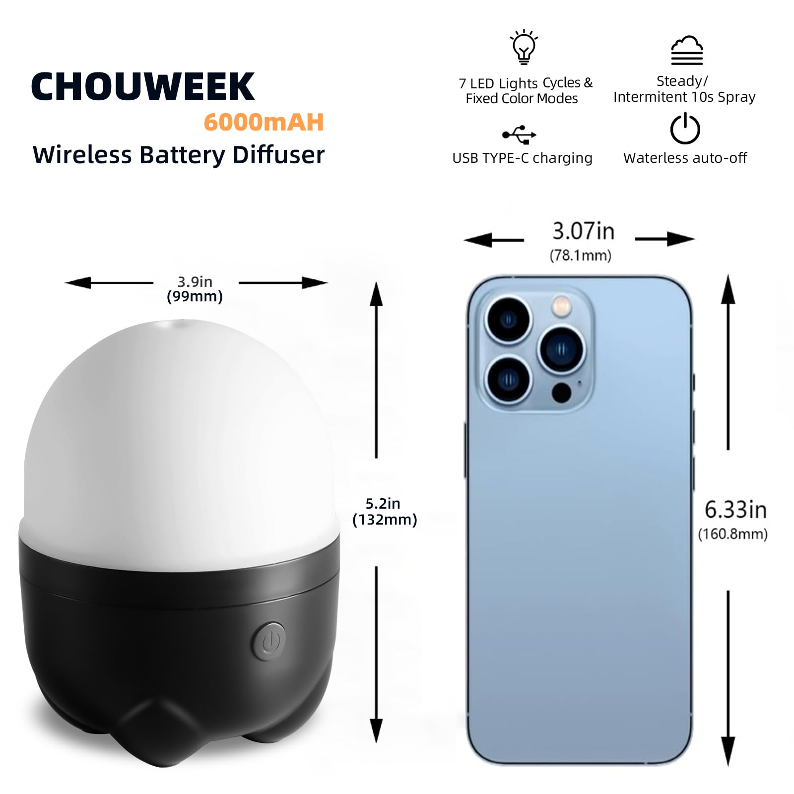 CHOUWEEK difusor ultrasónico silencioso para dormir y trabajar en casa