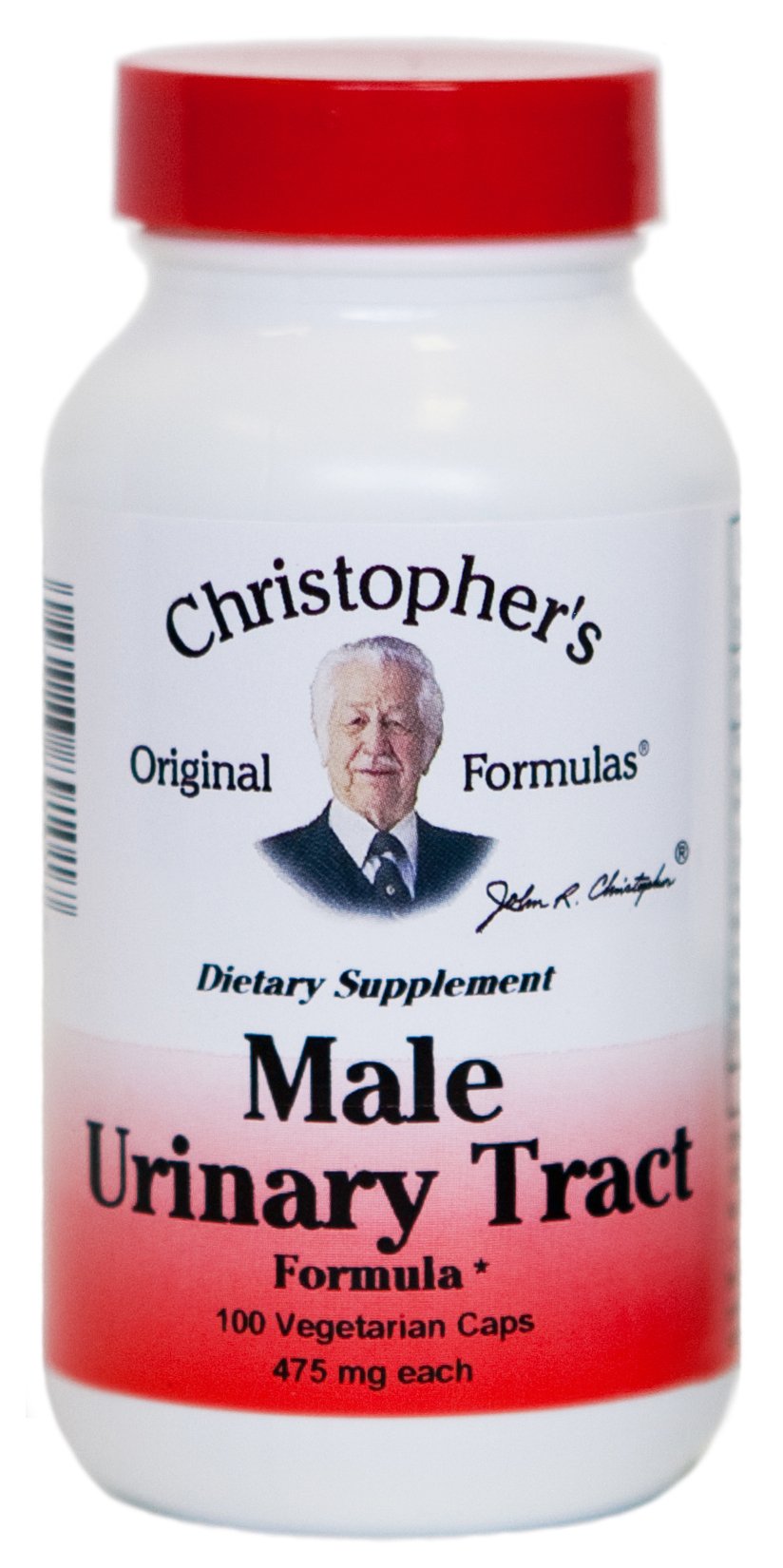 Christopher's Original Formulas, botella con cápsulas, apoyo al tracto urinario masculino para uso diario.