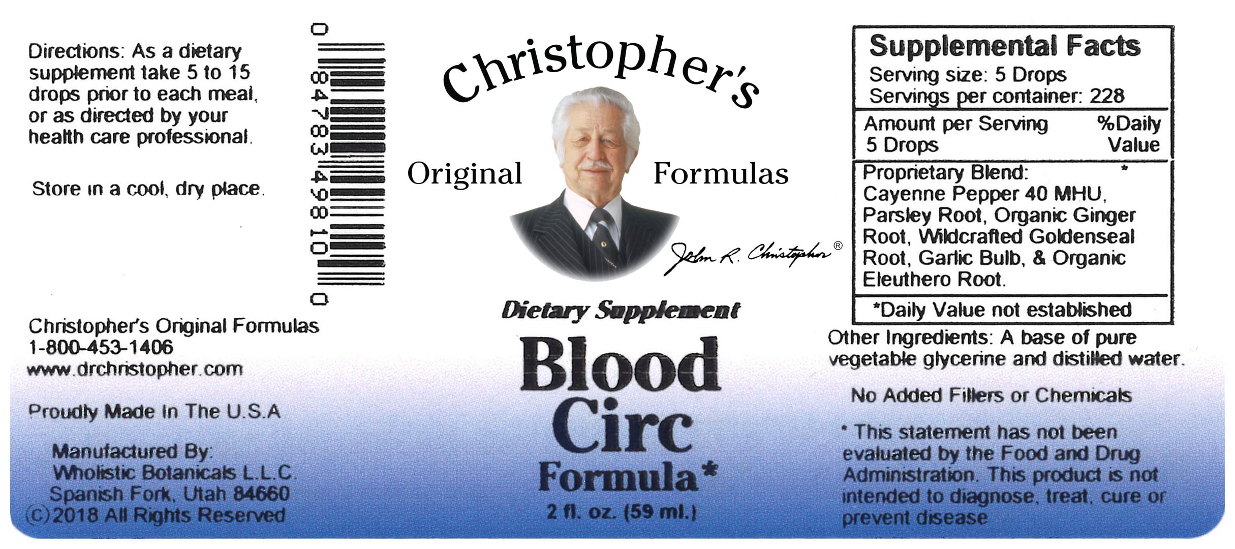 Christopher's Original Formulas Mezcla de hierbas para la circulación, muestra ingredientes naturales.