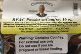 Christopher's Original Formulas BF y C Polvo con Comfrey, envase de polvo para tejidos y articulaciones.