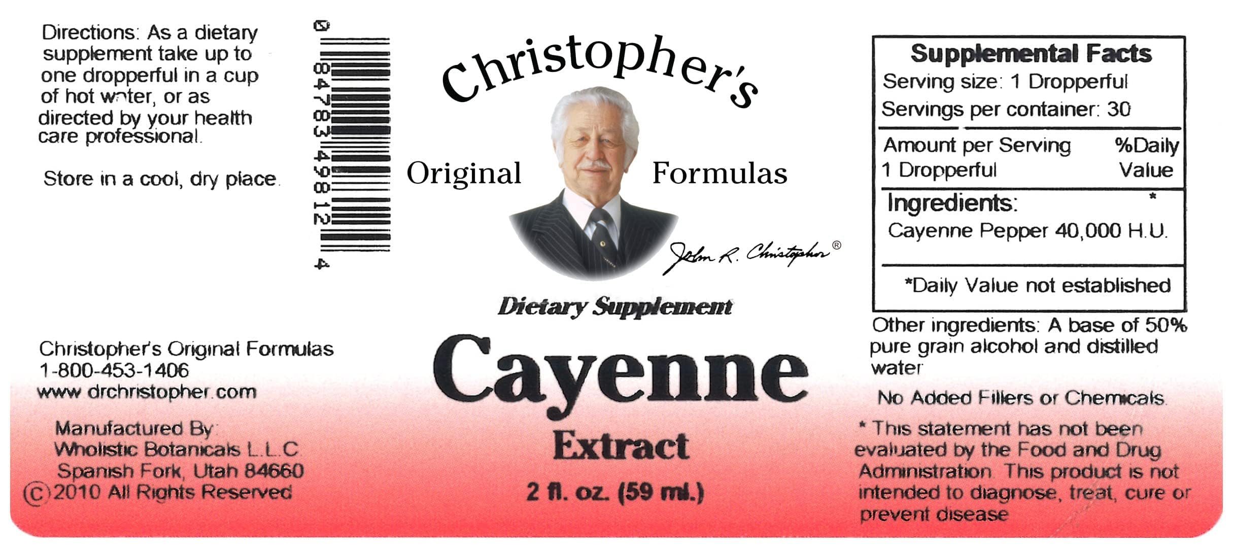 Empaque compacto de Christopher's Original Formulas cayena extracto, ideal para llevar