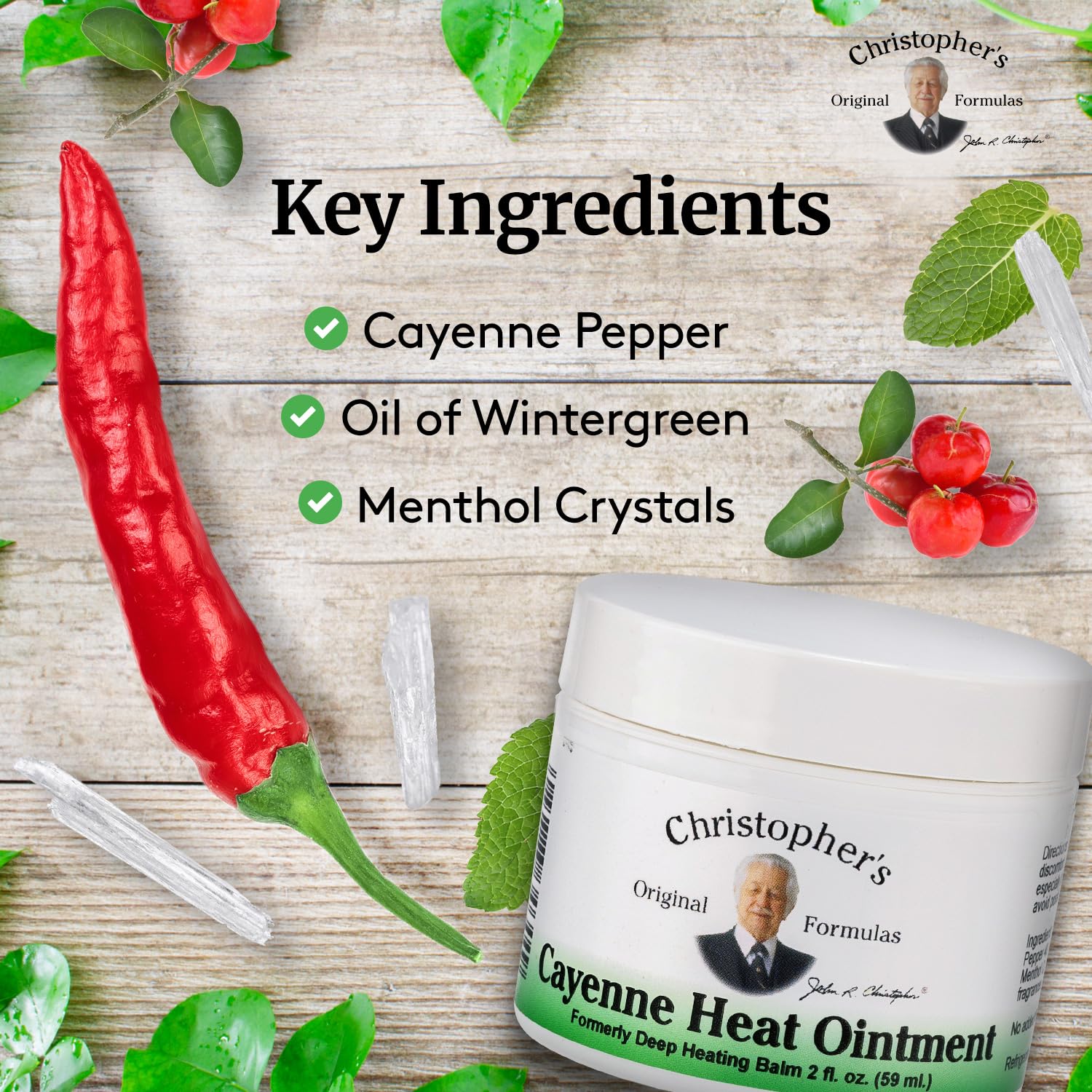Christopher's Original Formulas Cayenne Heat Ointment aplicación directa en zona afectada.