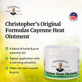 Christopher's Original Formulas Cayenne Heat Ointment etiqueta de fabricación en Estados Unidos.