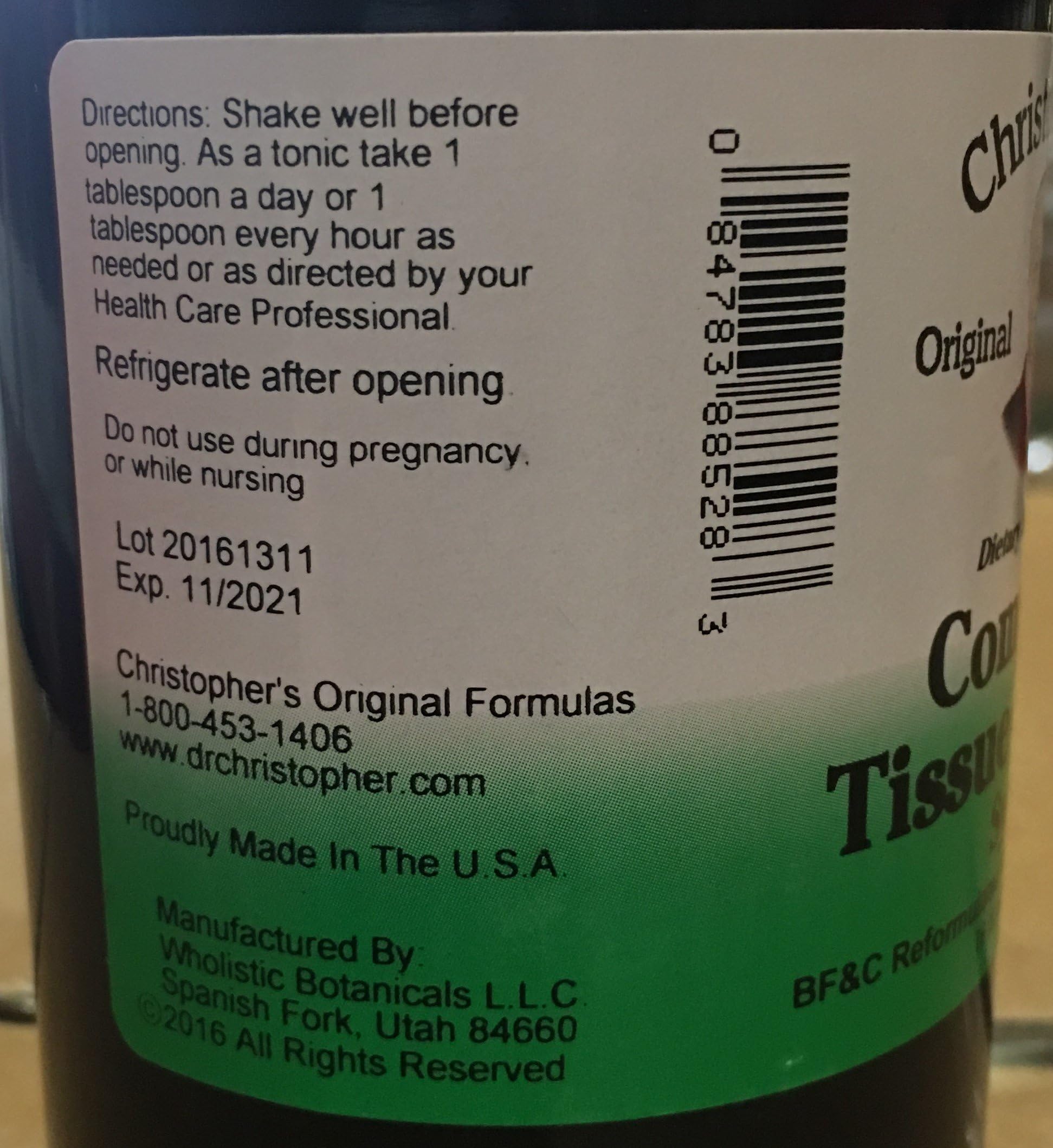 Christopher's Original Formulas jarabe vertido desde la botella para uso diario