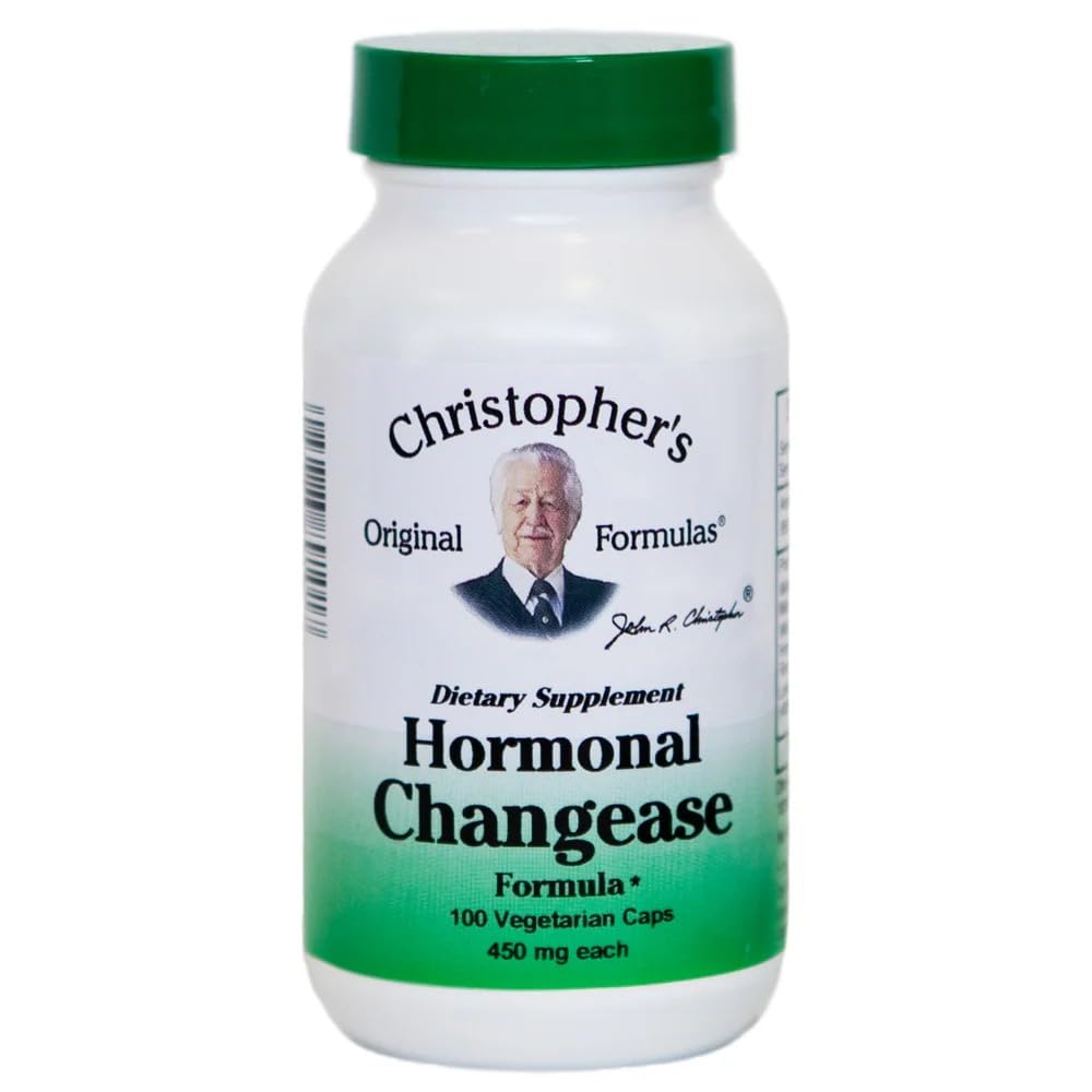 Botella frontal de Christopher's Original Formulas Hormonal Changease para uso diario cómodo.