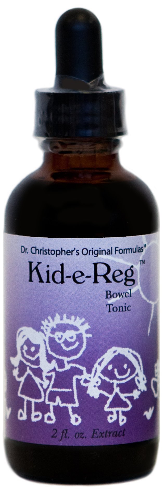 Christopher's Original Formulas Kid-e-Reg tonico intestinal en botella de 2 onzas, fácil de usar.