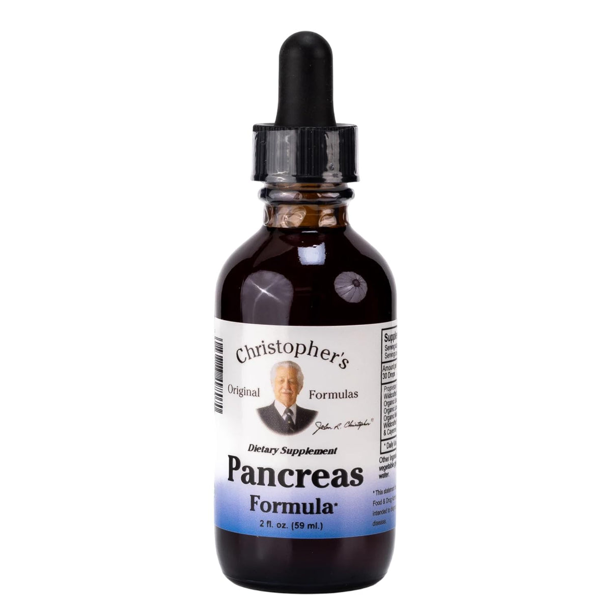 Christopher's Original Formulas Pancreas Formula Extract, frasco con gotero para uso diario y apoyo digestivo.
