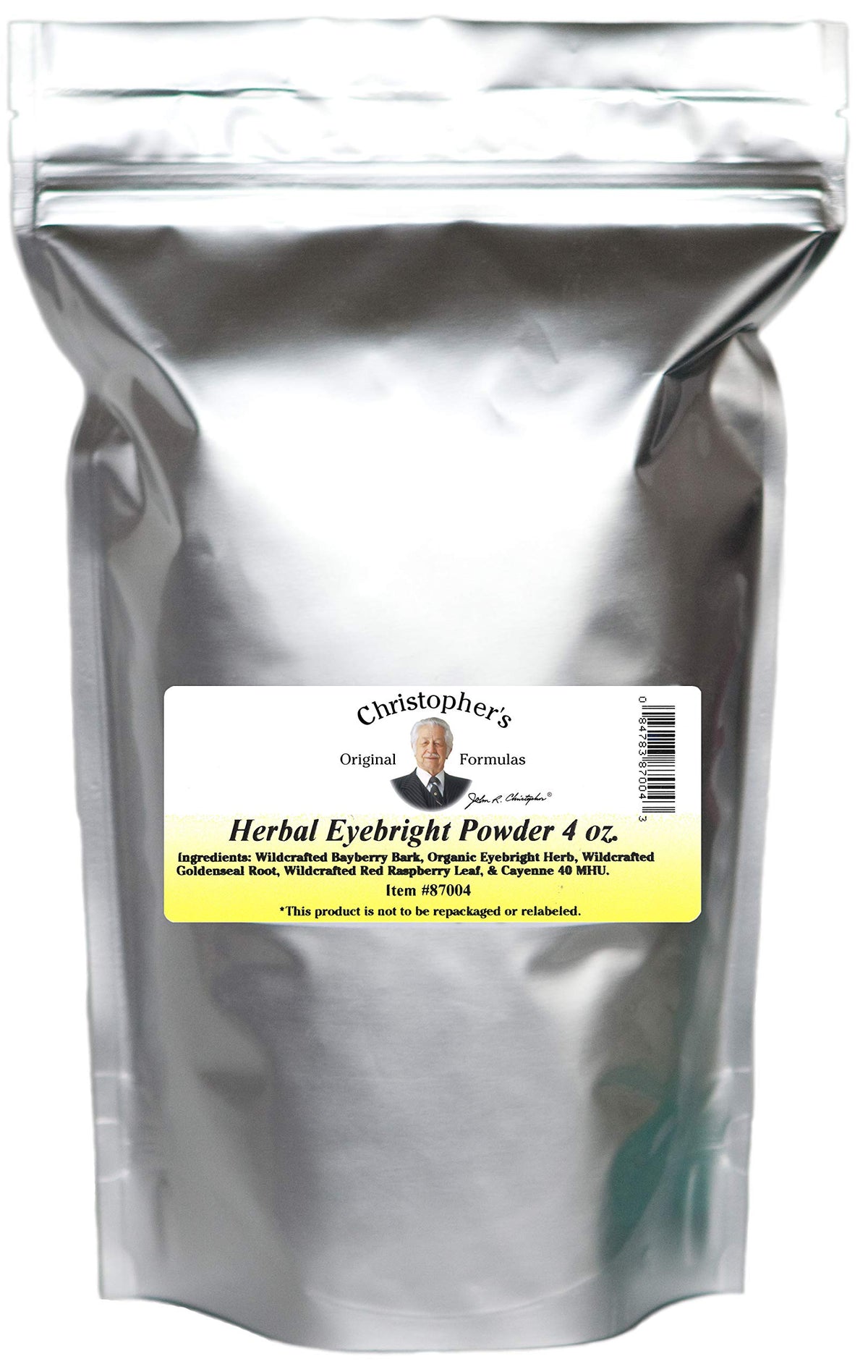 Christopher's Original Formulas Polvo Eyebright en envase para apoyar la salud ocular diaria.