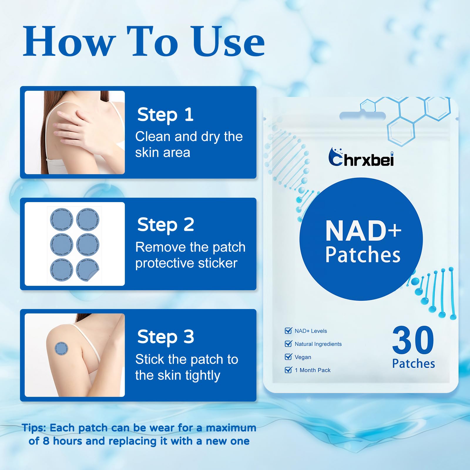 Ritual diario con NAD+ patch de Chrxbei para bienestar