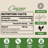 Ciaceae CoQ10 800 mg frasco con cápsulas y etiqueta visible