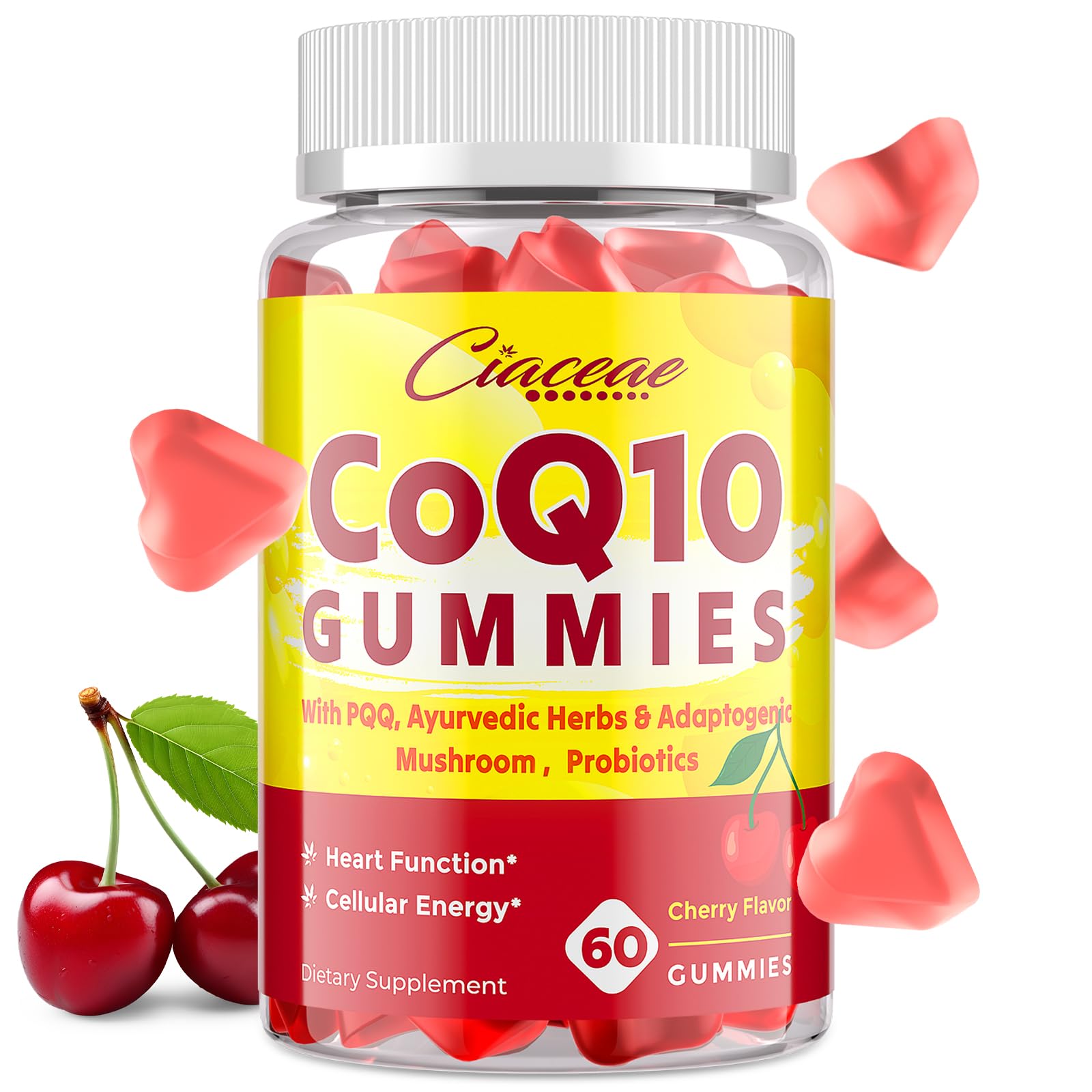 Ciaceae CoQ10 gomitas, bote 400 mg, sabor cereza, energía diaria