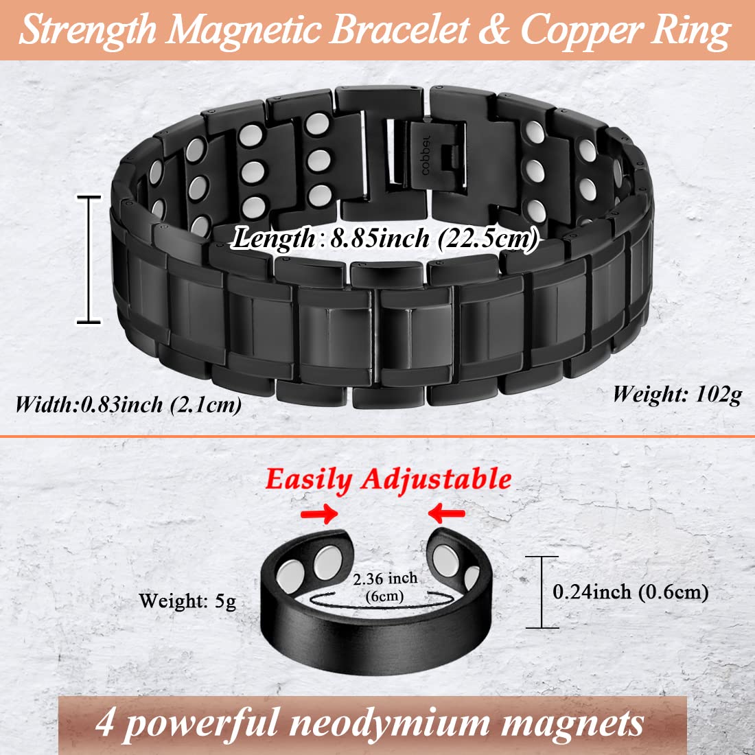 Brazalete Cigmag de cobre con alta resistencia a la oxidación para uso prolongado.