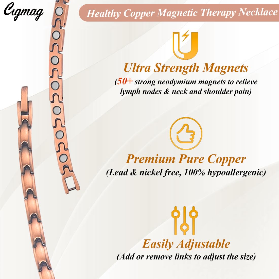 Collar Cigmag cobre-puro hipoalergénico para piel sensible