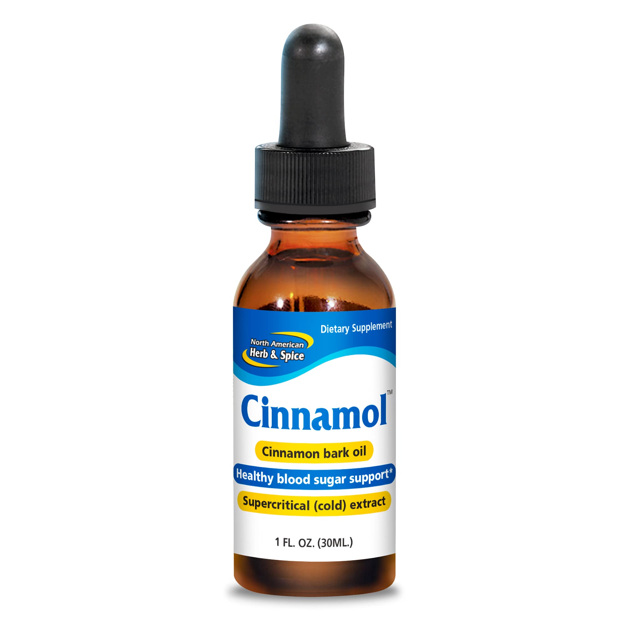 Cinnamol de NORTH AMERICAN HERB & SPICE, botella frontal, fácil dosificación para uso diario.