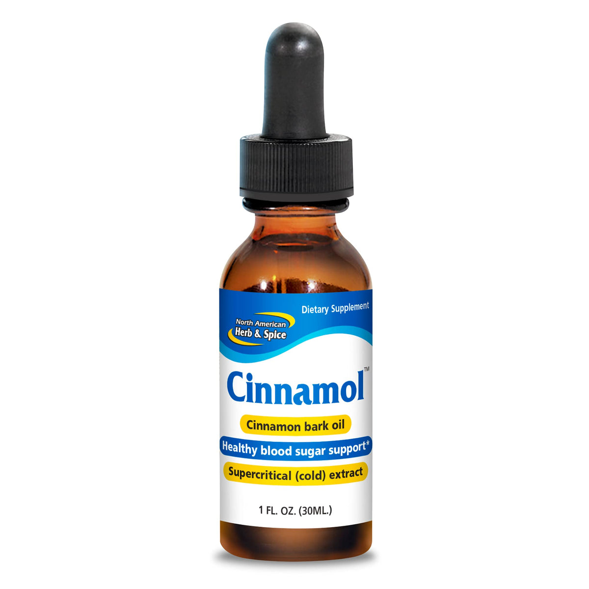 Cinnamol de NORTH AMERICAN HERB & SPICE, botella frontal, fácil dosificación para uso diario.