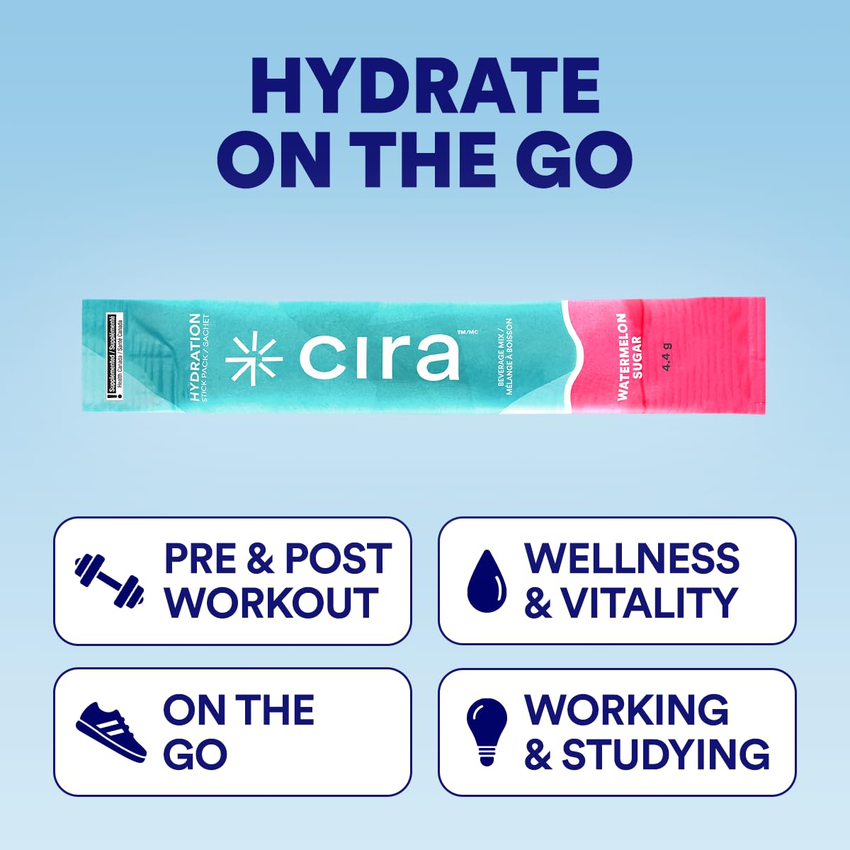 Cira Hydration stick-pack compacto para uso en movimiento