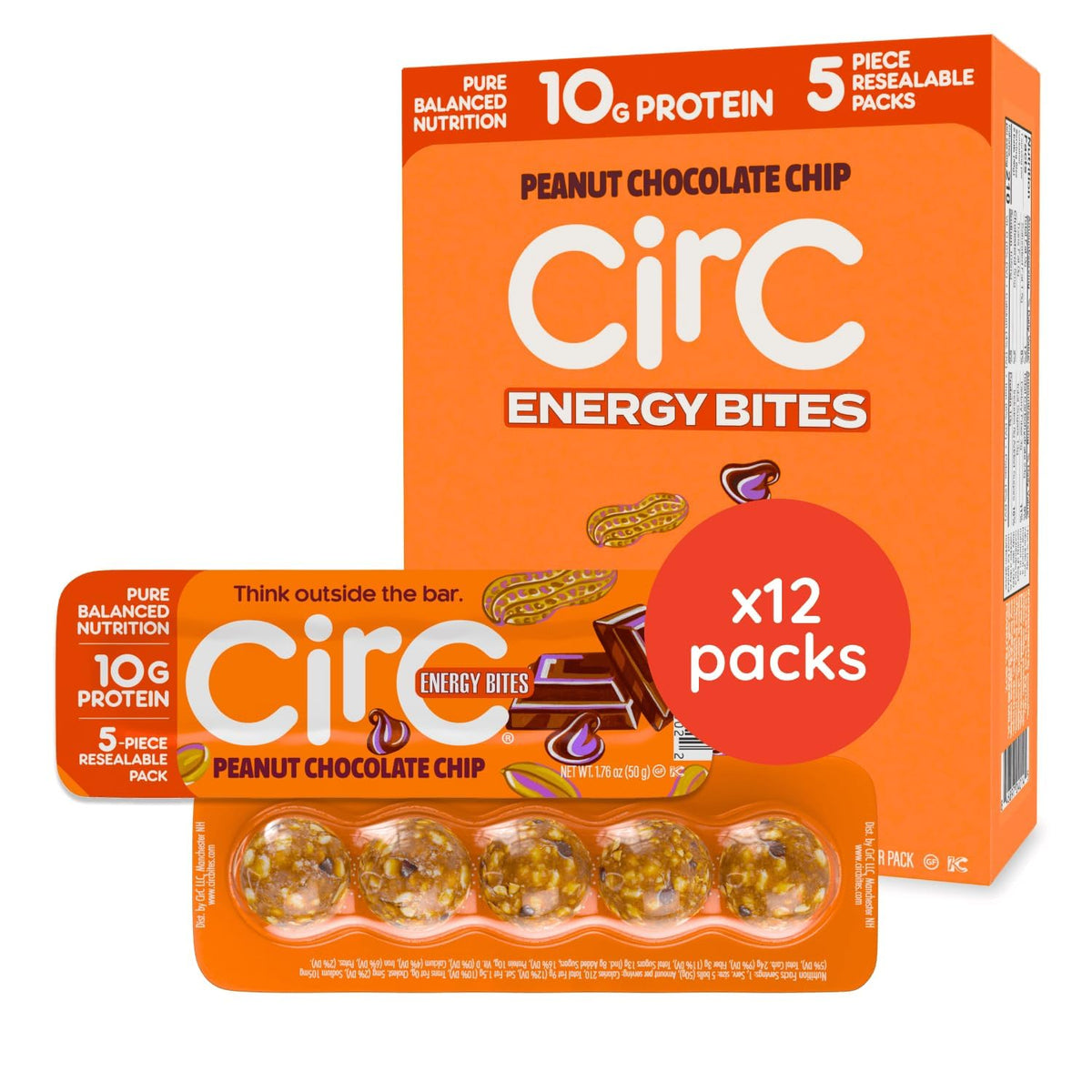CirC Bocaditos Energéticos en empaque de 12 paquetes, snack práctico para llevar