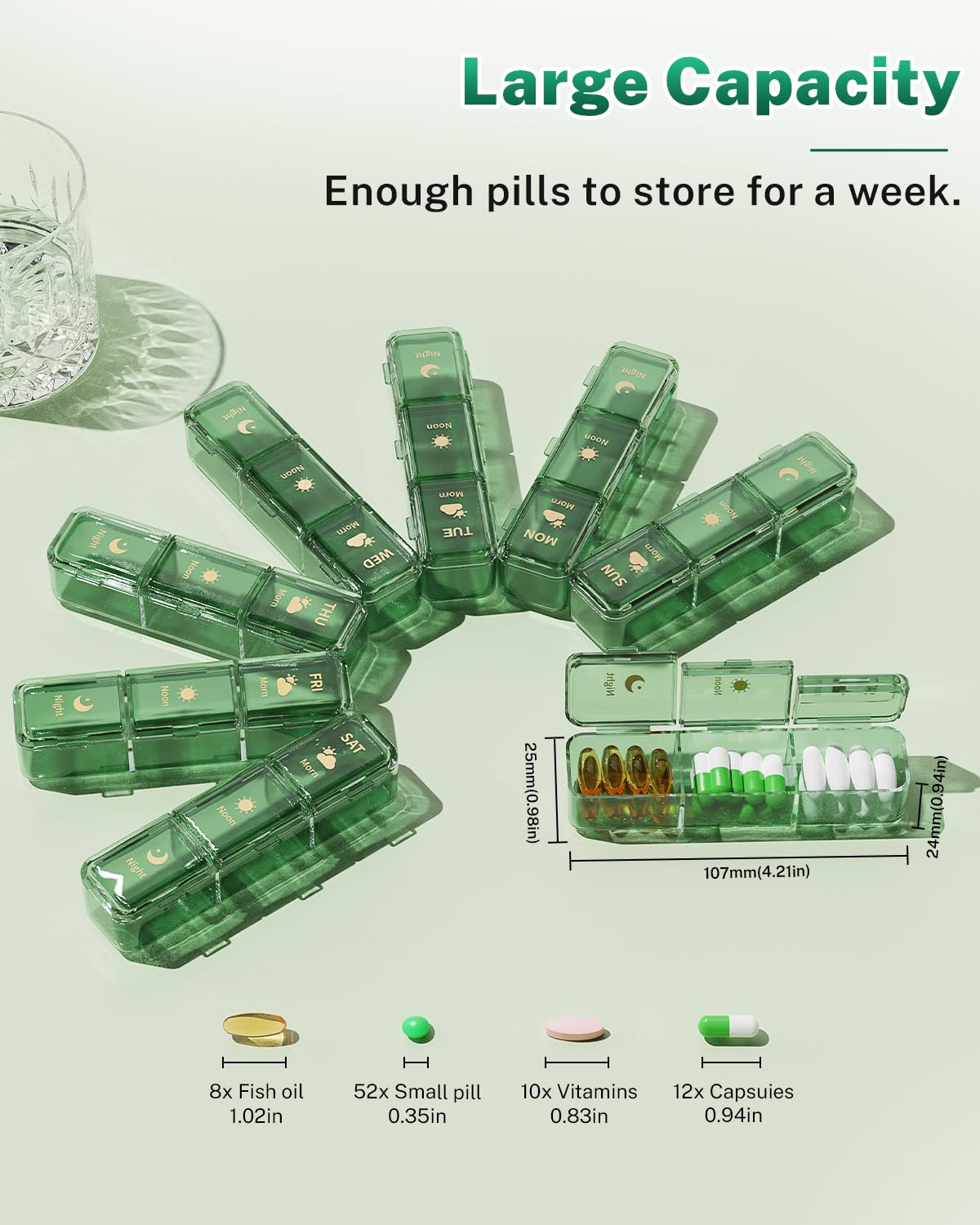 cisrgo pastillero diario de 7 días con gran capacidad para vitaminas y suplementos.