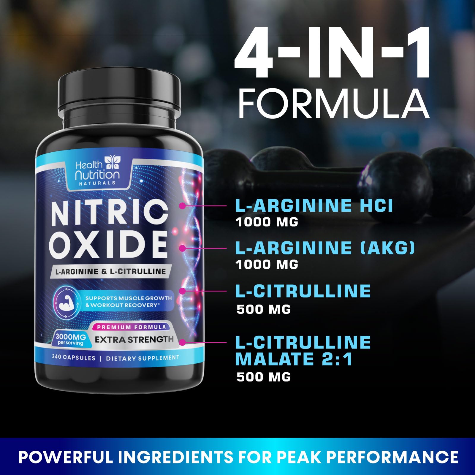 Health Nutrition Naturals: Citrulina Malato 500 mg, cápsulas.