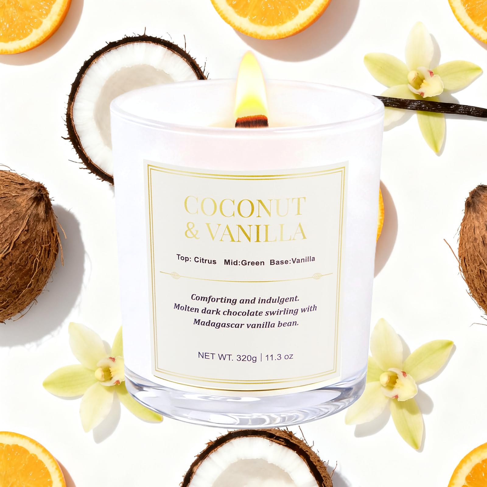 CJVIUS vela Coco y Vainilla con aroma cremoso para un ambiente cálido.