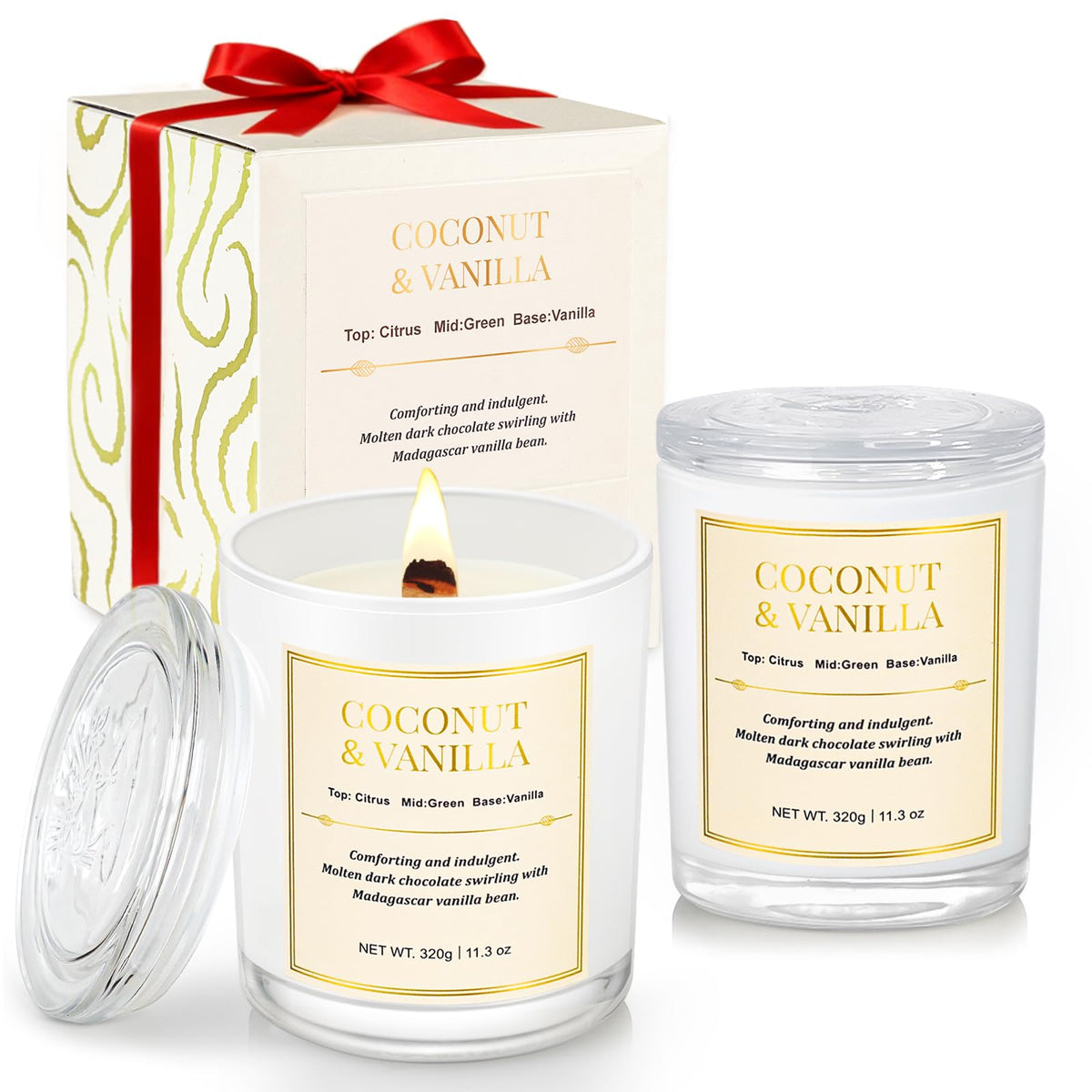 CJVIUS set de velas Coco y Vainilla en caja regalo, ideal para regalar.