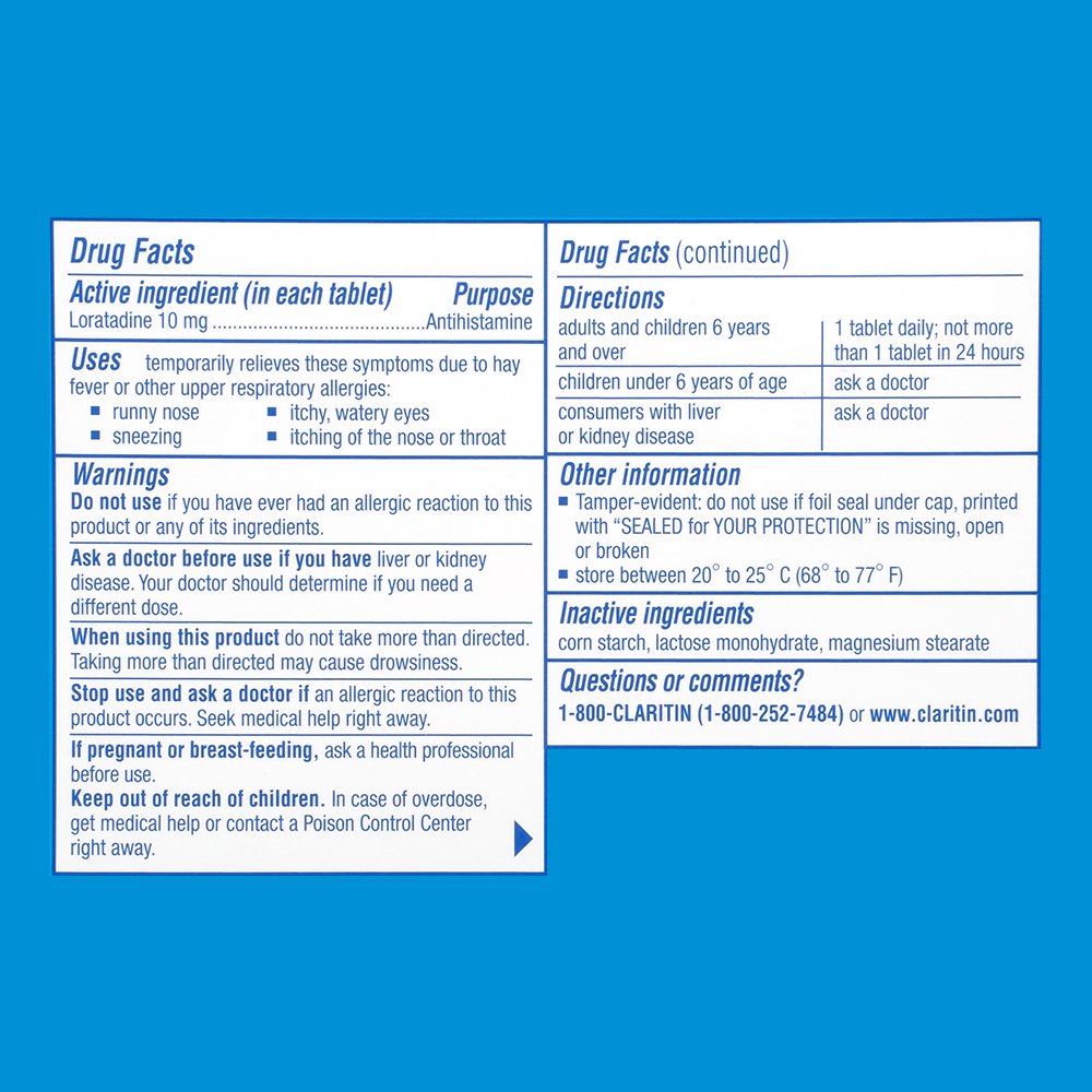 Claritin 10 mg tabletas en caja externa: alivio rápido sin somnolencia