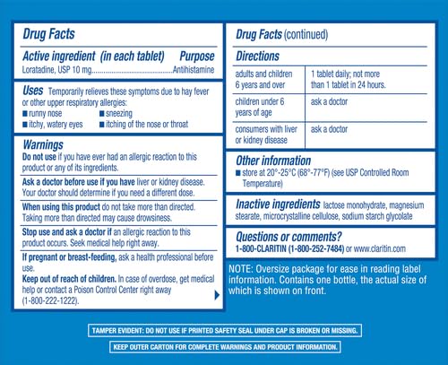 Claritin blíster de tabletas 10 mg, dosis lista para cada día.