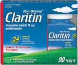 Botella de Claritin con 90 tabletas lista para uso diario de alergias.