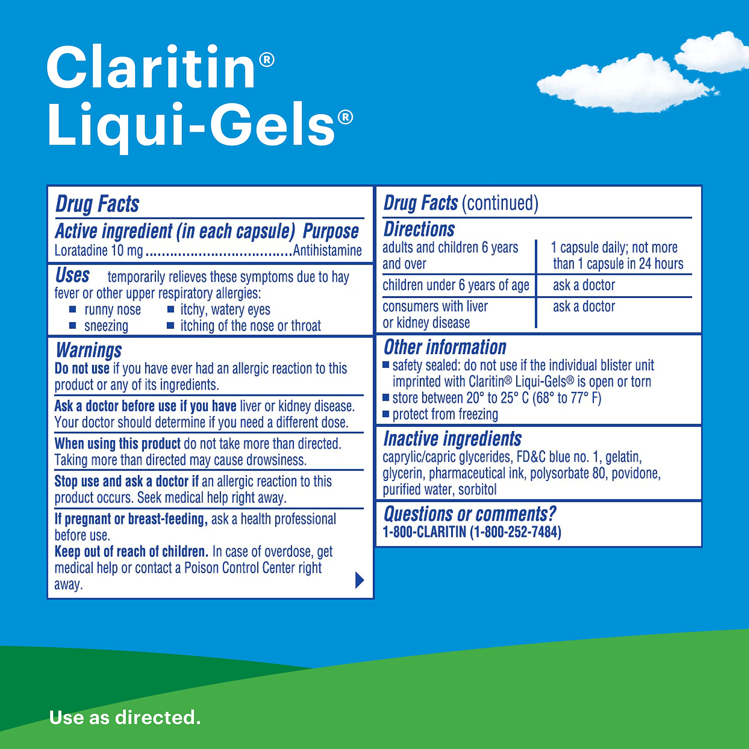 Claritin Liqui-Gels, apto para niños desde 6 años.