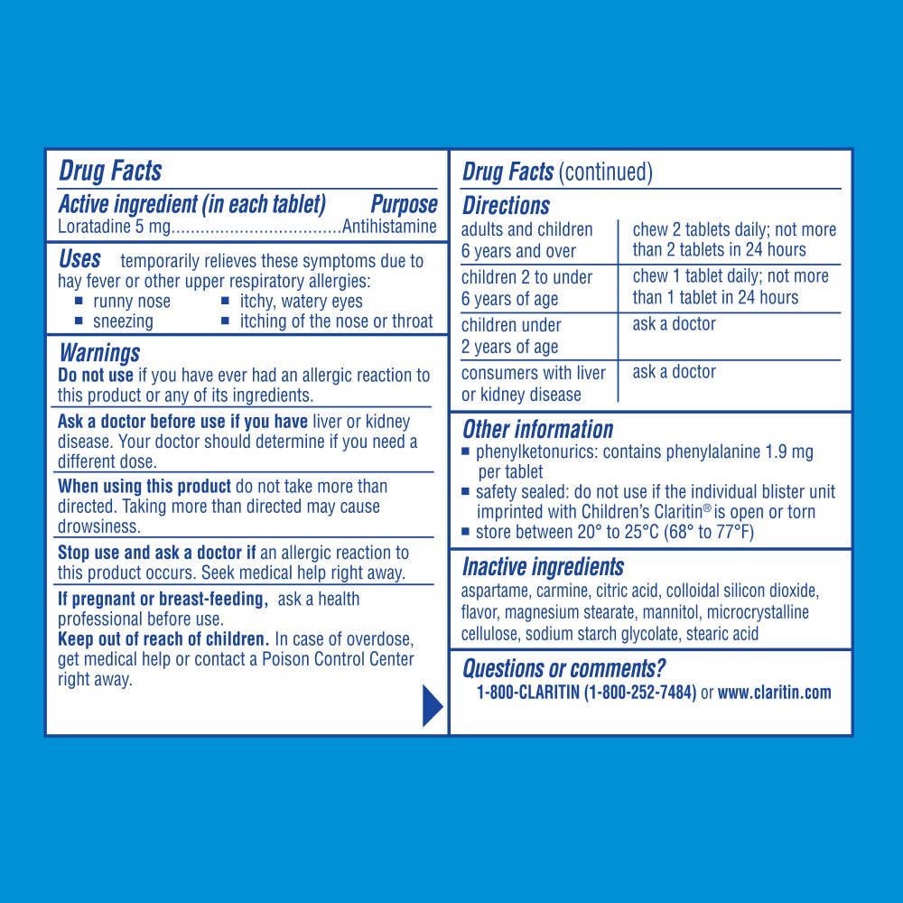 Claritin Nino: sabor frambuesa, fácil de aceptar para niños.