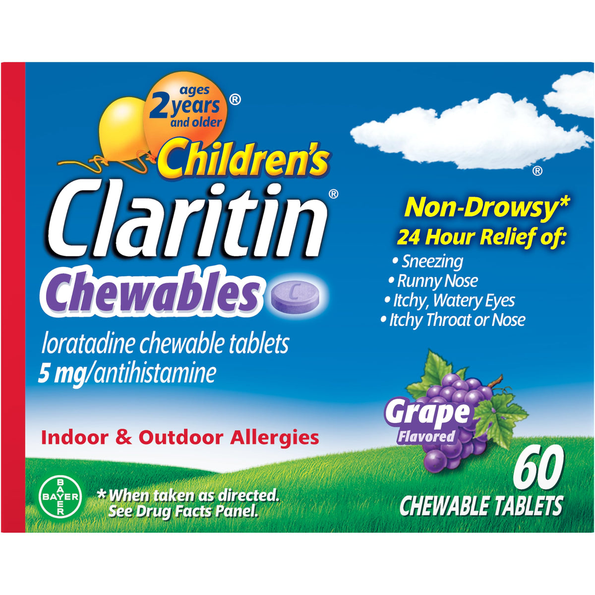 Claritin Ninos gomitas uva: sabor agradable para alivio de alergias sin sedación.